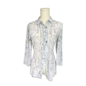 Ted Baker London Sew in Love grey and white sheer button up size 2
